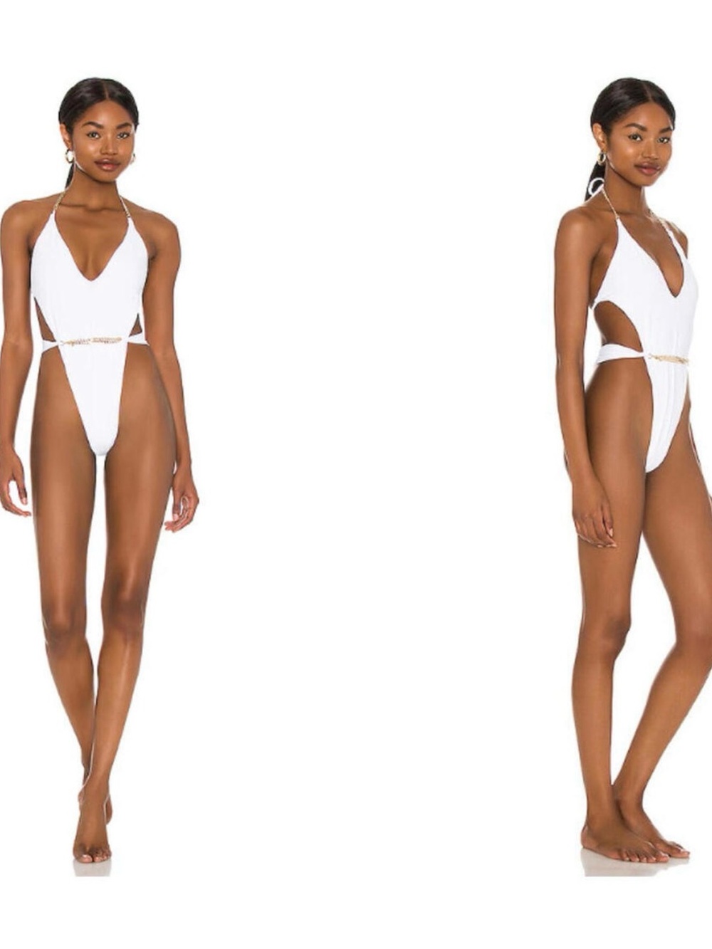 Beach Bunny Brooklyn White One-Piece Swimsuit with Gold Chain Straps